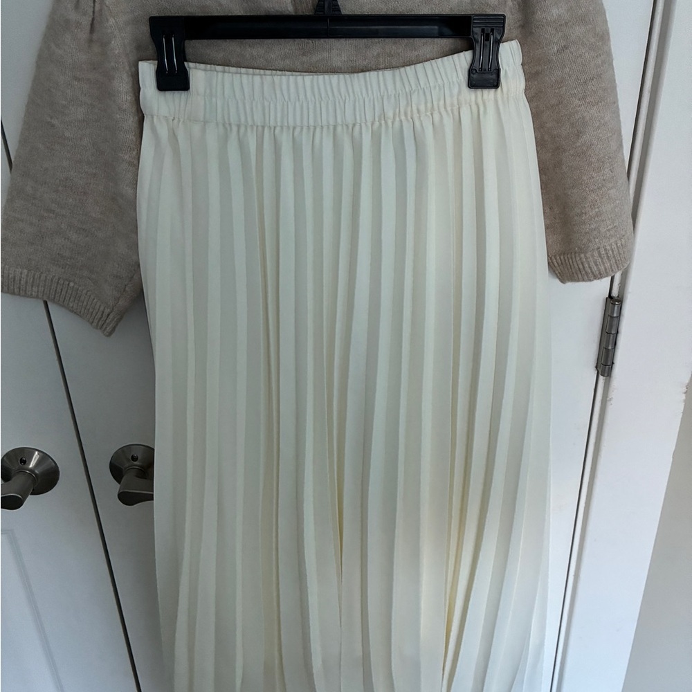 NWT Joie Beige Sweater with Pearl Accents and white cream midi skirt holiday out - Picture 6 of 7